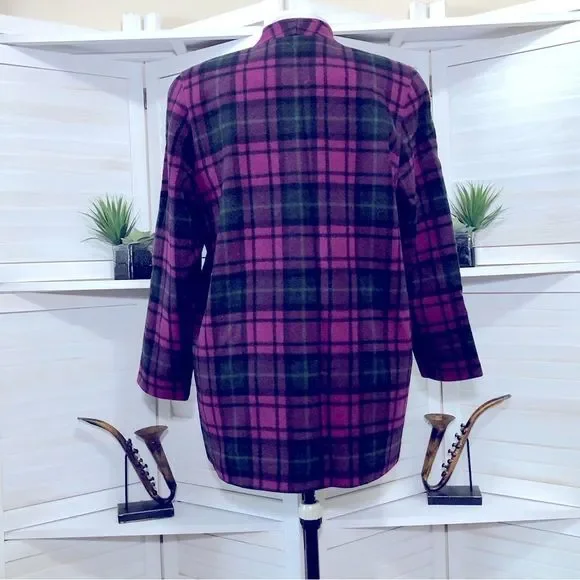 Vintage 90s Emily in Paris style dark magenta plaid pea coat sz XL - Picture 2 of 9